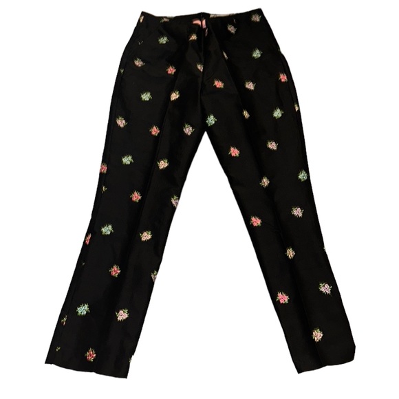 Lilly Pulitzer Vintage Black Silk Embroidered Floral Pants - 6 - Picture 4 of 8